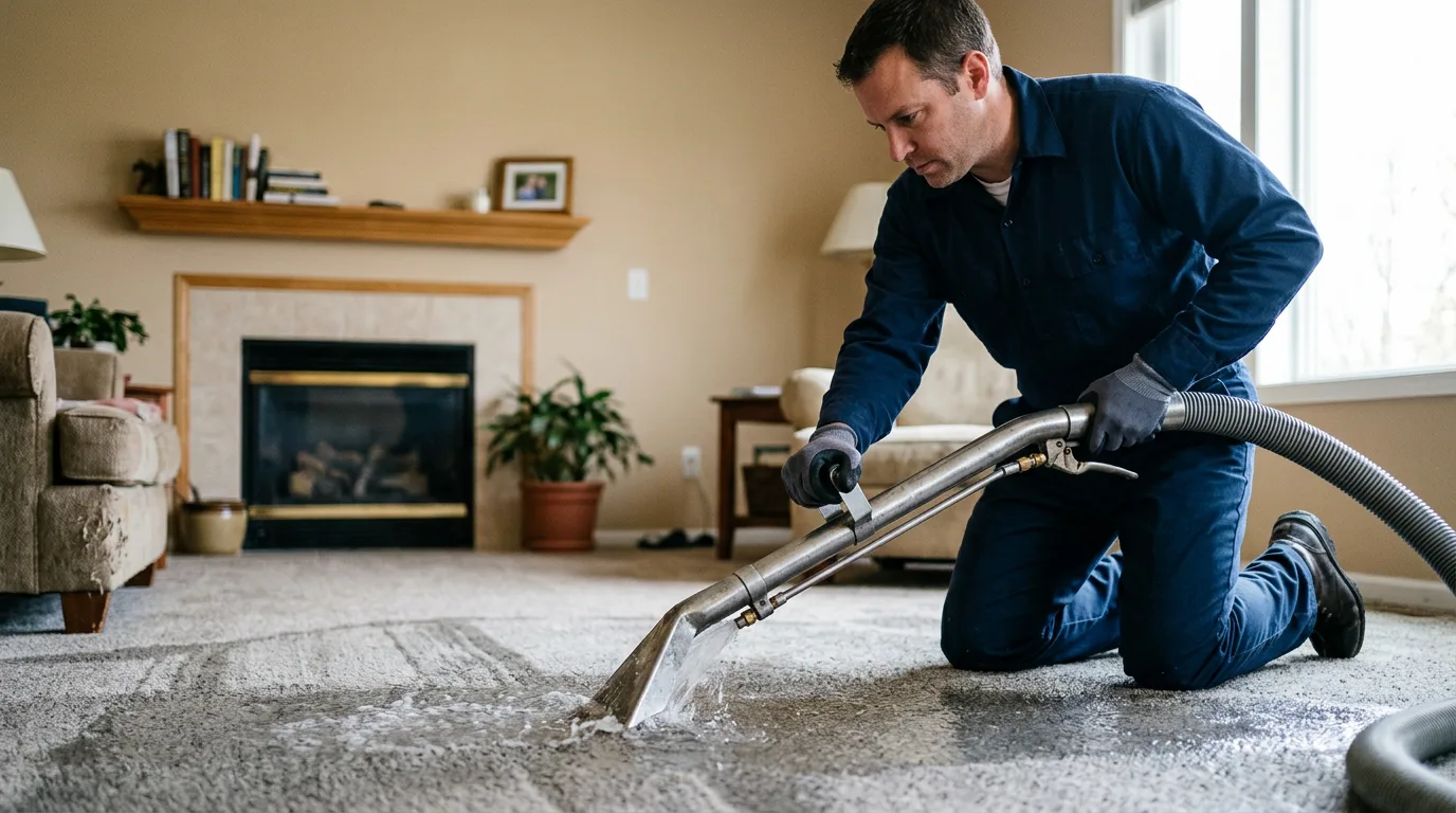 Water damage restoration technician working near Mchenry, KY